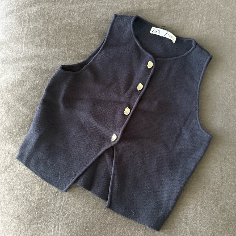 Zara Navy Blue Cropped Vest Shirt